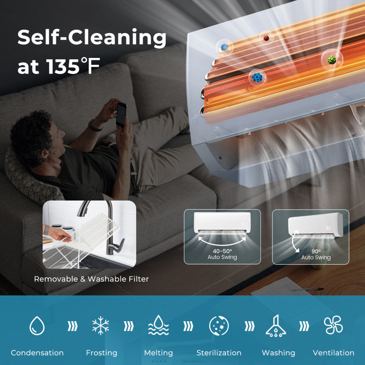 12000 BTU Mini Split Air Conditioner and Heater 21 SEER2 208-230V Wall-Mounted Ductless AC Unit with Remote Control and Self-Cleaning Function