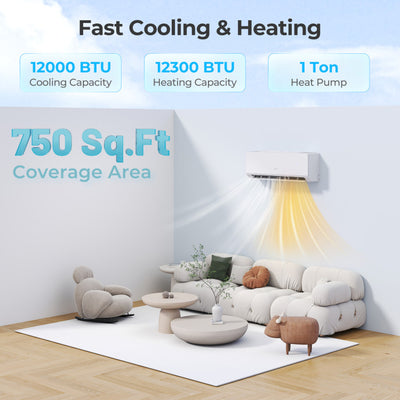 Energy Star Certified 12000 BTU 24 SEER2 115V Ductless Mini Split Air Conditioner and Heater WiFi Enabled