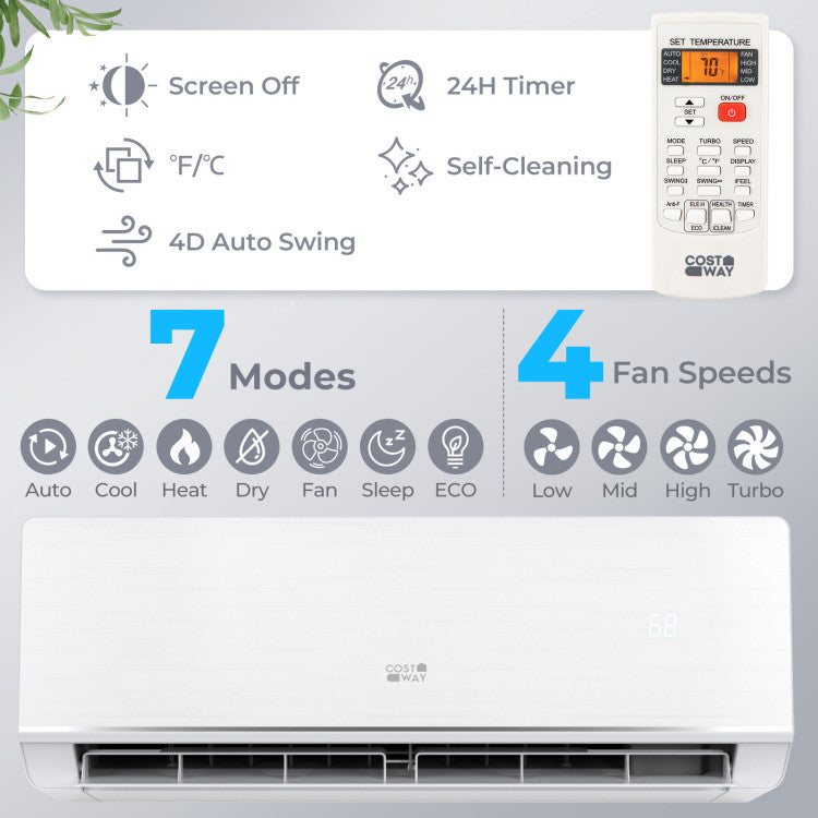 Energy Star Certified 12000 BTU 24 SEER2 115V Ductless Mini Split Air Conditioner and Heater WiFi Enabled