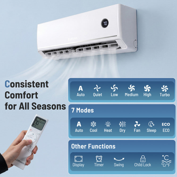 12,000 BTU 18.1 SEER2 Mini Split AC – 115V WiFi with Alexa