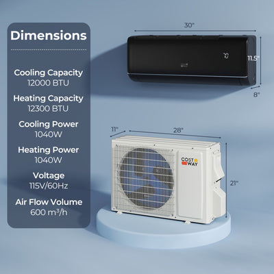 12000 BTU 22 SEER2 115V WiFi Enabled Mini Split AC Compatible with Alexa Gray