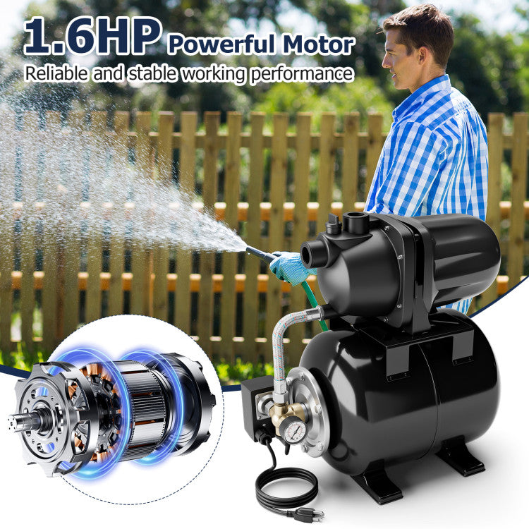 1200W 1.6HP Shallow Well Pump 1000GPH Garden Water Pump Jet with Pressure Tank for Garden Irrigation