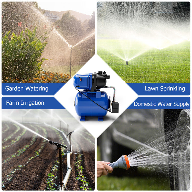 1200W 1.6HP Shallow Well Pump 1000GPH Garden Water Pump Jet with Pressure Tank for Garden Irrigation