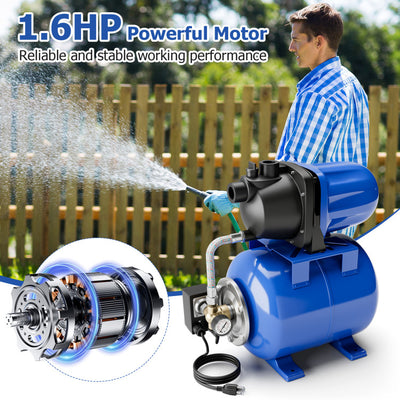 1200W 1.6HP Shallow Well Pump 1000GPH Garden Water Pump Jet with Pressure Tank for Garden Irrigation