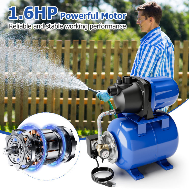 1200W 1.6HP Shallow Well Pump 1000GPH Garden Water Pump Jet with Pressure Tank for Garden Irrigation