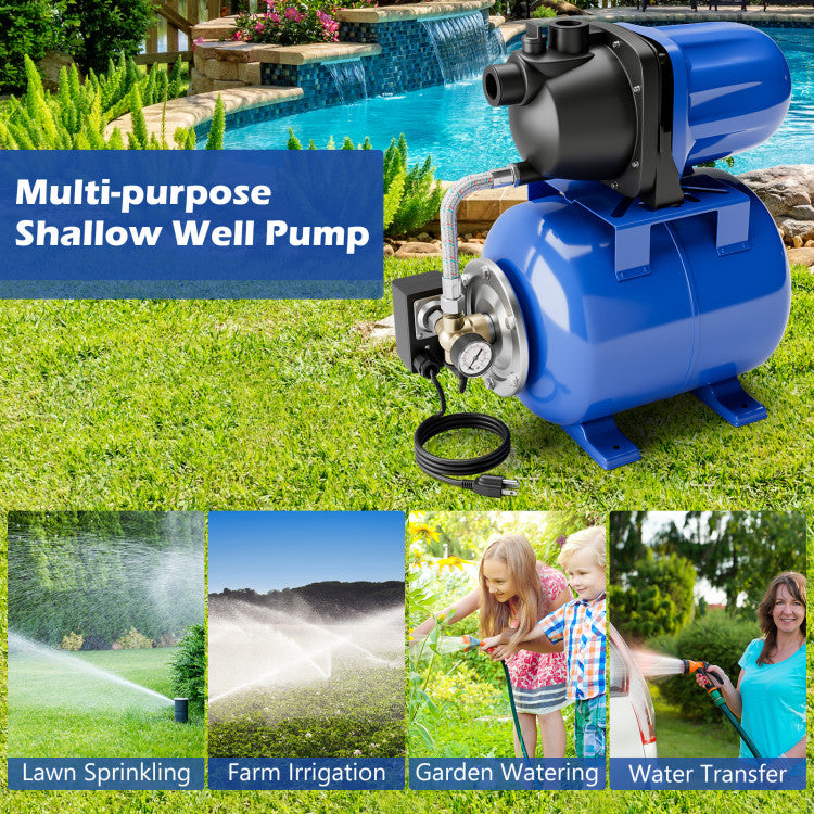 1200W 1.6HP Shallow Well Pump 1000GPH Garden Water Pump Jet with Pressure Tank for Garden Irrigation