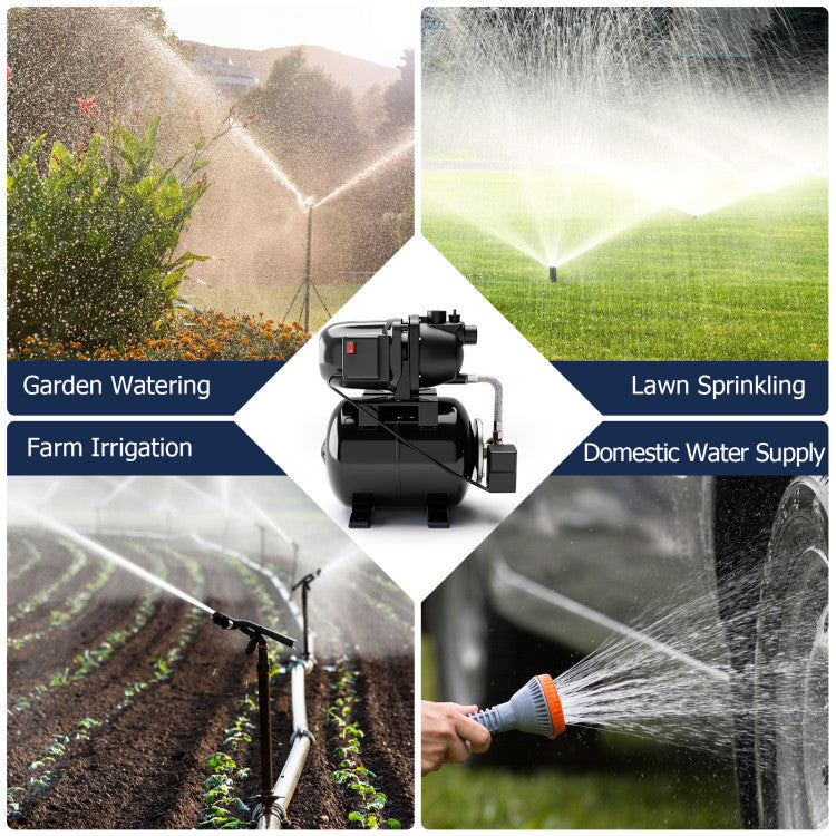 1200W 1.6HP Shallow Well Pump 1000GPH Garden Water Pump Jet with Pressure Tank for Garden Irrigation
