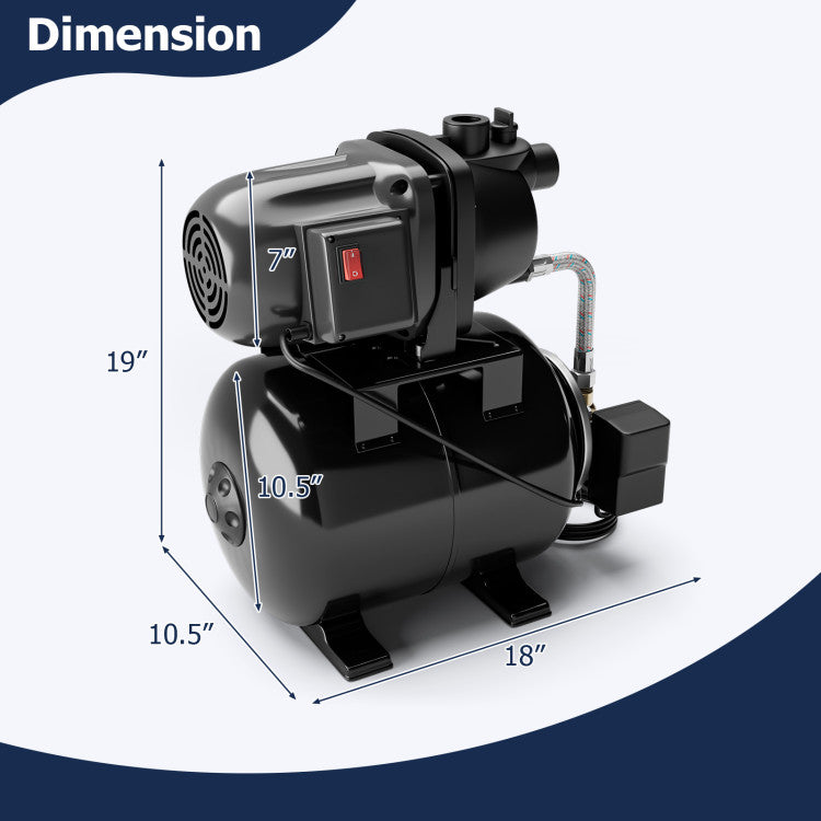 1200W 1.6HP Shallow Well Pump 1000GPH Garden Water Pump Jet with Pressure Tank for Garden Irrigation