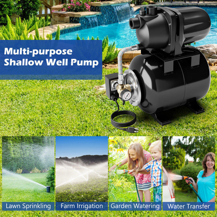 1200W 1.6HP Shallow Well Pump 1000GPH Garden Water Pump Jet with Pressure Tank for Garden Irrigation