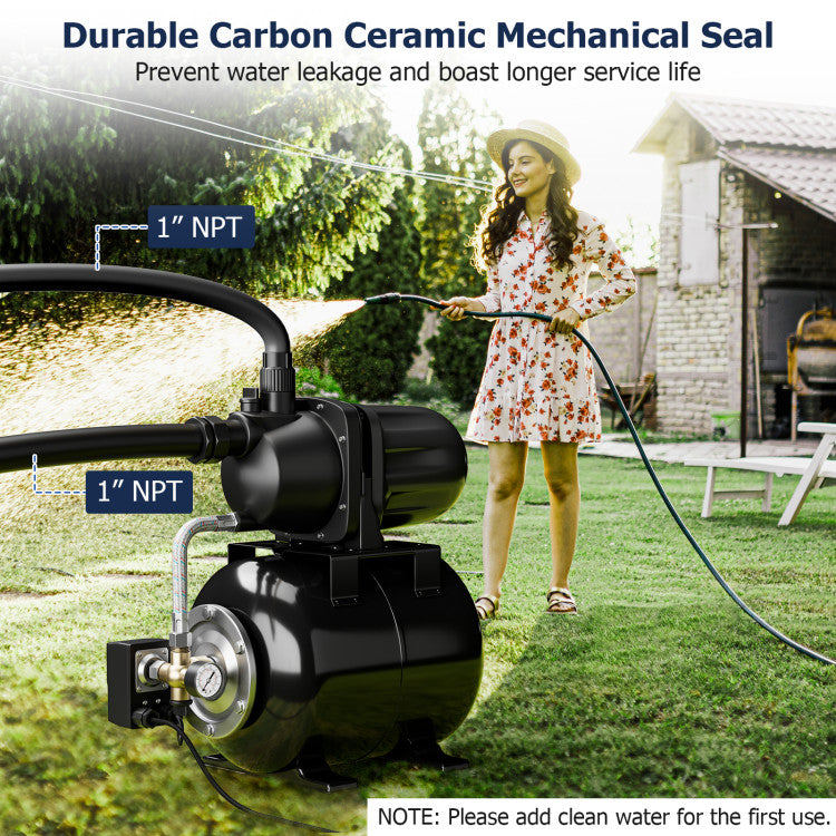 1200W 1.6HP Shallow Well Pump 1000GPH Garden Water Pump Jet with Pressure Tank for Garden Irrigation