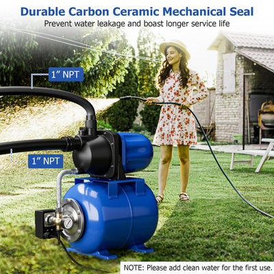 1200W 1.6HP Shallow Well Pump 1000GPH Garden Water Pump Jet with Pressure Tank for Garden Irrigation