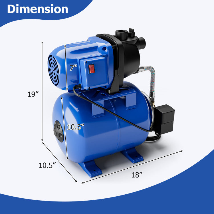 1200W 1.6HP Shallow Well Pump 1000GPH Garden Water Pump Jet with Pressure Tank for Garden Irrigation