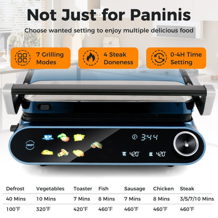 1200W Panini Press Grill with LED Display and 7 Grilling Modes