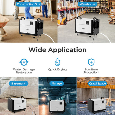 124 PPD Commercial Dehumidifier 1300 Sq.Ft Crawl Space Dehumidifier with 24H Timer and 3 Working Modes for Basement Warehouse