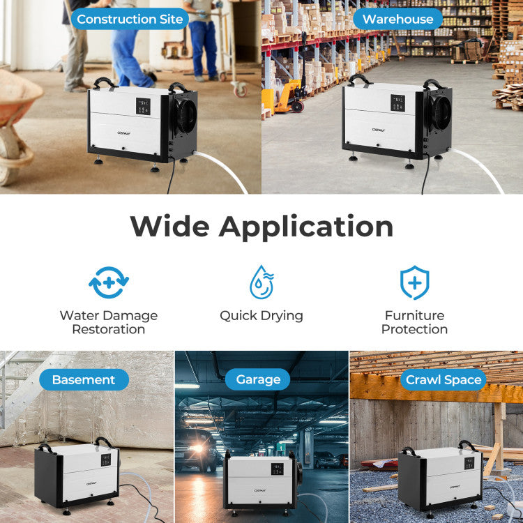 124 PPD Commercial Dehumidifier 1300 Sq.Ft Crawl Space Dehumidifier with 24H Timer and 3 Working Modes for Basement Warehouse