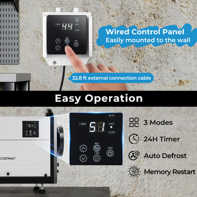 124 PPD Commercial Dehumidifier 1300 Sq.Ft Crawl Space Dehumidifier with 24H Timer and 3 Working Modes for Basement Warehouse