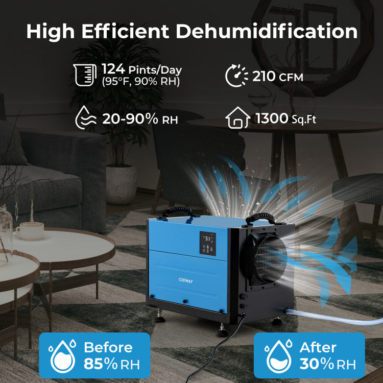 124 Pint Crawl Space Dehumidifier with 3 Modes and 24H Timer