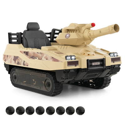 12V 12AH Kids Ride On Car Electric Toy Tank with Rubber Tracks and Rotatable Turret