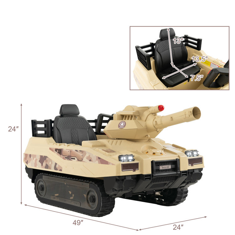 12V 12AH Kids Ride On Car Electric Toy Tank with Rubber Tracks and Rotatable Turret