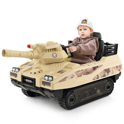 12V 12AH Kids Ride On Car Electric Toy Tank with Rubber Tracks and Rotatable Turret