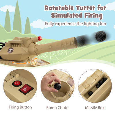 12V 12AH Kids Ride On Car Electric Toy Tank with Rubber Tracks and Rotatable Turret