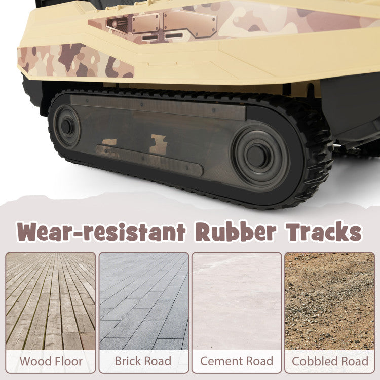12V 12AH Kids Ride On Car Electric Toy Tank with Rubber Tracks and Rotatable Turret