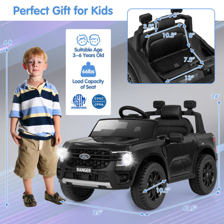 12V 7AH Kids Licensed Ford Ranger Ride On Car Electric Toy Vehicle with Storage Basket and Remote Control