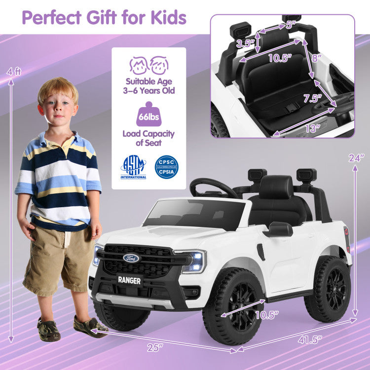 12V 7AH Kids Licensed Ford Ranger Ride On Car Electric Toy Vehicle with Storage Basket and Remote Control