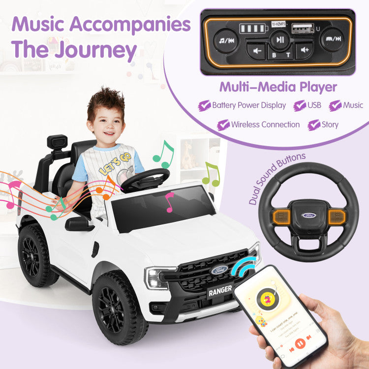 12V 7AH Kids Licensed Ford Ranger Ride On Car Electric Toy Vehicle with Storage Basket and Remote Control