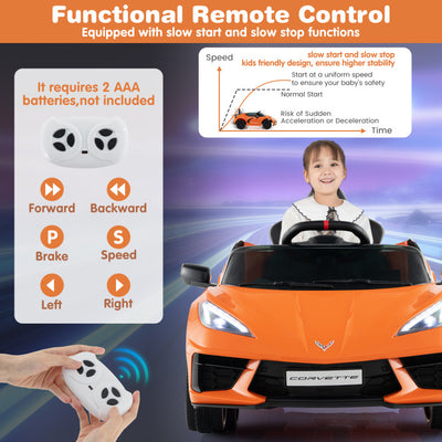12V Kids Ride On Car Electric Licensed Chevrolet Corvette C8 with Remote Control and Bluetooth Music MP3 Player