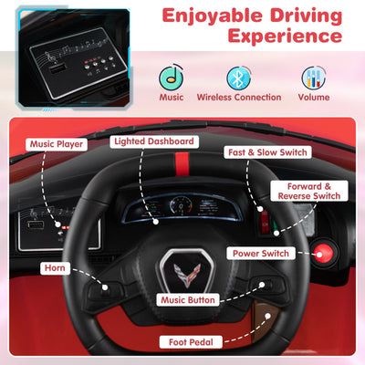 12V Kids Ride On Car Electric Licensed Chevrolet Corvette C8 with Remote Control and Bluetooth Music MP3 Player