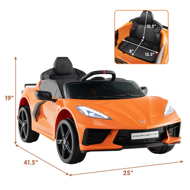 12V Kids Ride On Car Electric Licensed Chevrolet Corvette C8 with Remote Control and Bluetooth Music MP3 Player