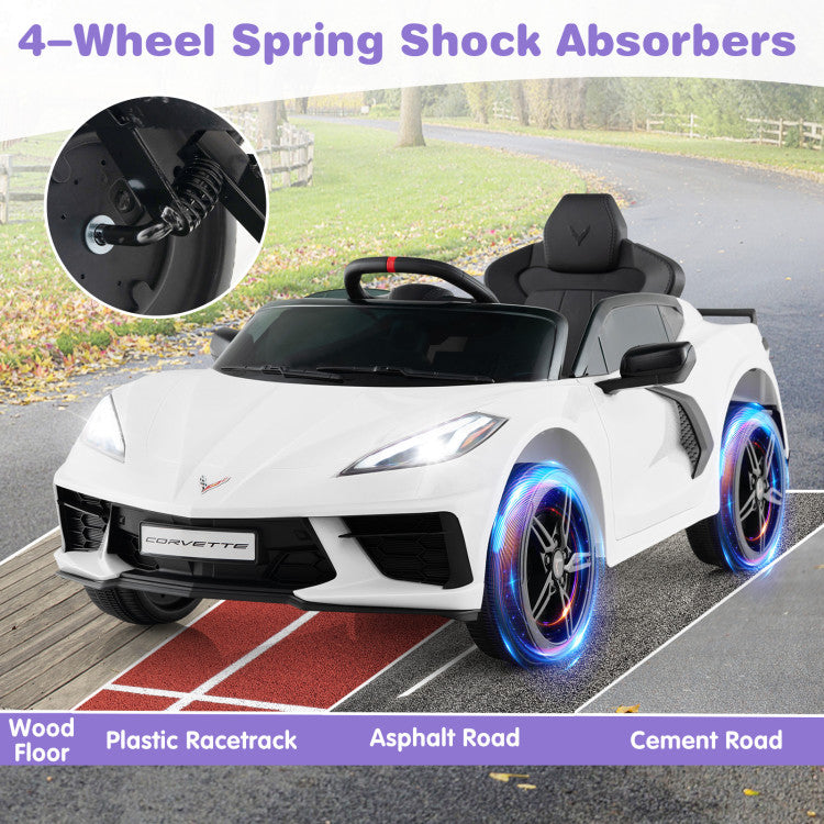 12V Kids Ride On Car Electric Licensed Chevrolet Corvette C8 with Remote Control and Bluetooth Music MP3 Player