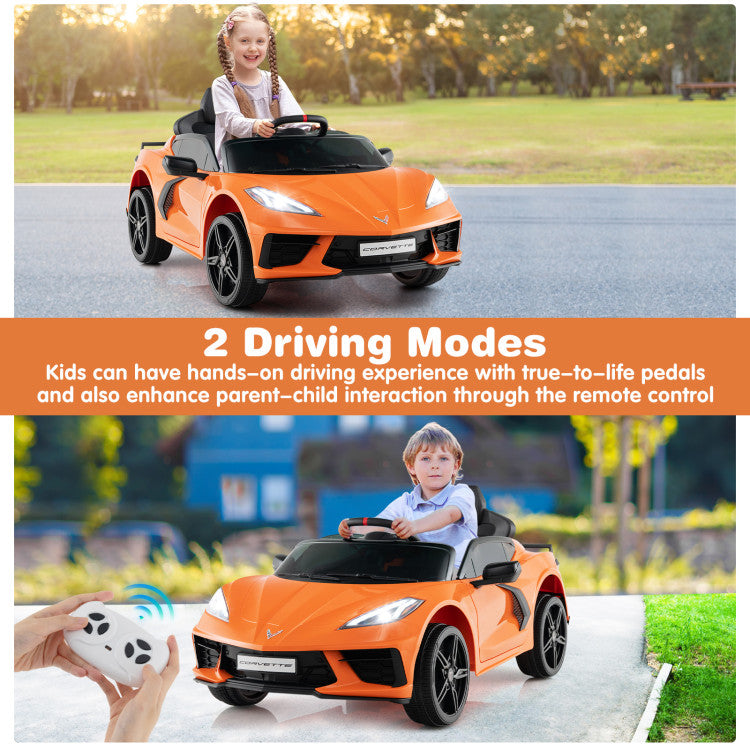 12V Kids Ride On Car Electric Licensed Chevrolet Corvette C8 with Remote Control and Bluetooth Music MP3 Player