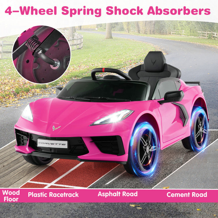 12V Kids Ride On Car Electric Licensed Chevrolet Corvette C8 with Remote Control and Bluetooth Music MP3 Player