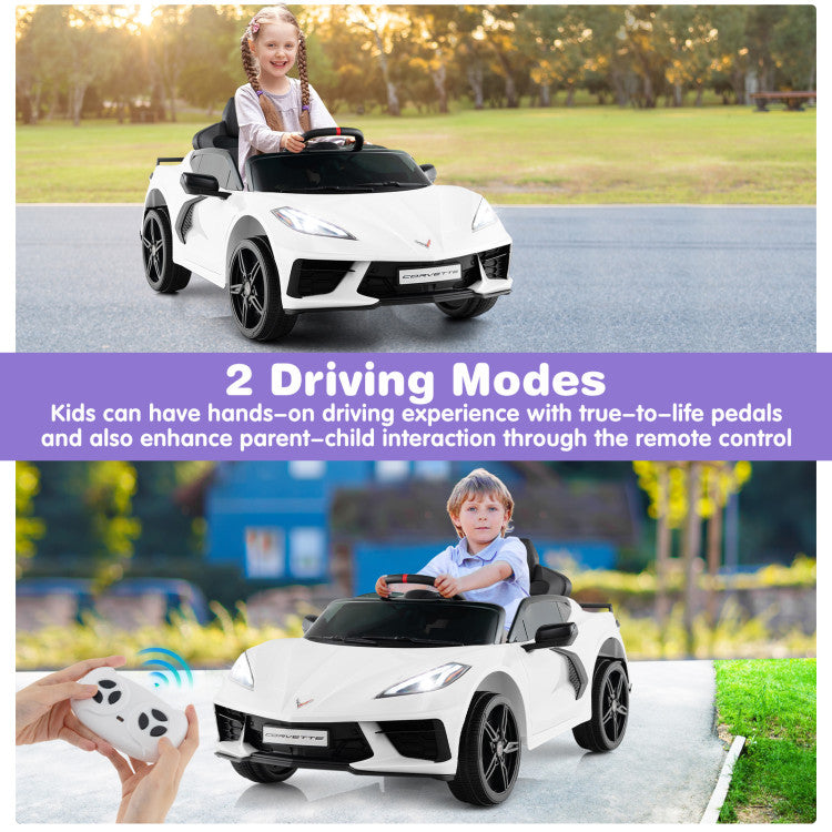 12V Kids Ride On Car Electric Licensed Chevrolet Corvette C8 with Remote Control and Bluetooth Music MP3 Player