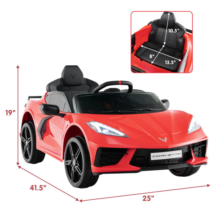 12V Kids Ride On Car Electric Licensed Chevrolet Corvette C8 with Remote Control and Bluetooth Music MP3 Player