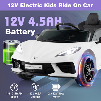 12V Kids Ride On Car Electric Licensed Chevrolet Corvette C8 with Remote Control and Bluetooth Music MP3 Player