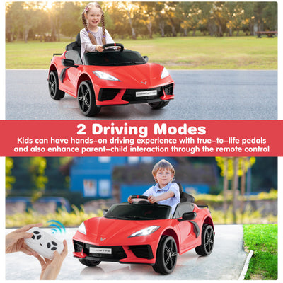 12V Kids Ride On Car Electric Licensed Chevrolet Corvette C8 with Remote Control and Bluetooth Music MP3 Player