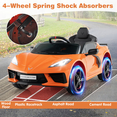 12V Kids Ride On Car Electric Licensed Chevrolet Corvette C8 with Remote Control and Bluetooth Music MP3 Player