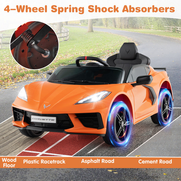12V Kids Ride On Car Electric Licensed Chevrolet Corvette C8 with Remote Control and Bluetooth Music MP3 Player