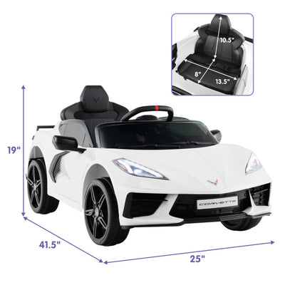 12V Kids Ride On Car Electric Licensed Chevrolet Corvette C8 with Remote Control and Bluetooth Music MP3 Player