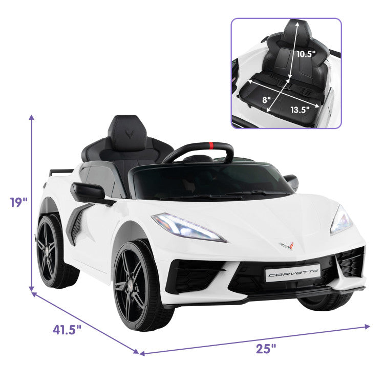 12V Kids Ride On Car Electric Licensed Chevrolet Corvette C8 with Remote Control and Bluetooth Music MP3 Player