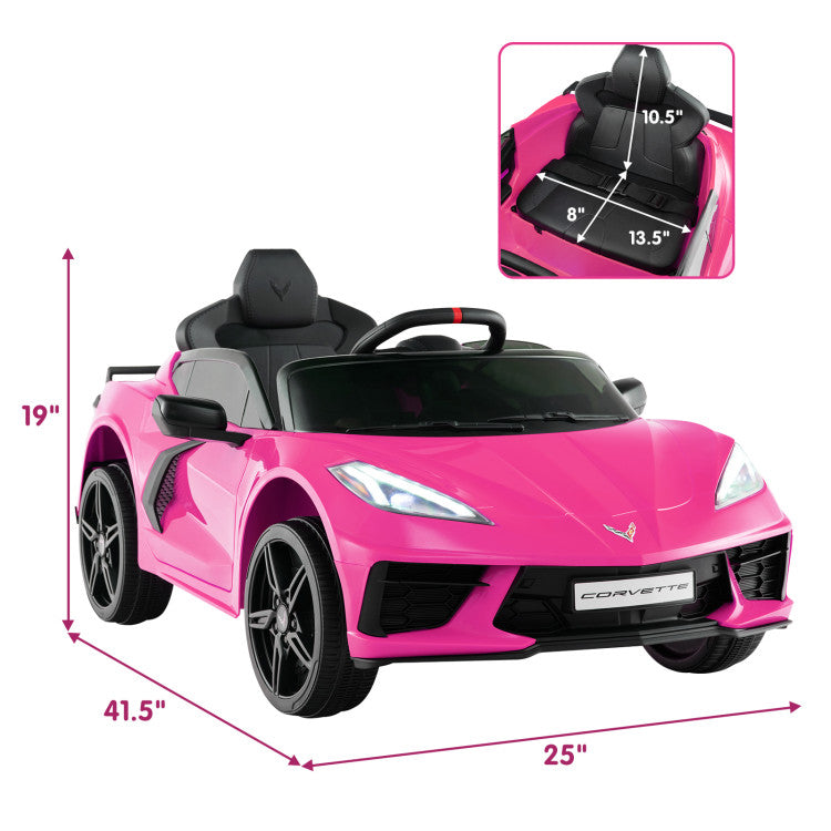 12V Kids Ride On Car Electric Licensed Chevrolet Corvette C8 with Remote Control and Bluetooth Music MP3 Player