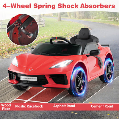 12V Kids Ride On Car Electric Licensed Chevrolet Corvette C8 with Remote Control and Bluetooth Music MP3 Player