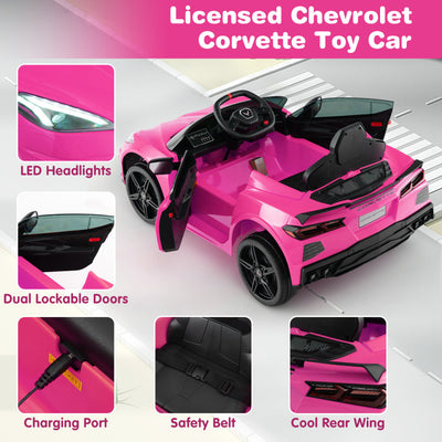 12V Kids Ride On Car Electric Licensed Chevrolet Corvette C8 with Remote Control and Bluetooth Music MP3 Player