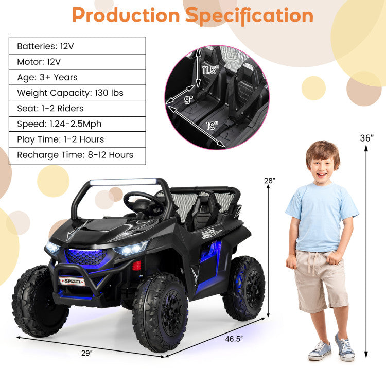 12V 2-Seater Kids Kids Ride On UTV Car Electric Vehicle with Remote Control and Multiple Joyful Functions