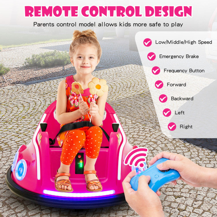 12V Electric Bumper Car Kids Ride On Toy Car with Remote Control and Flashing LED Lights for Toddlers