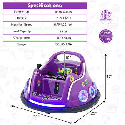 12V Electric Bumper Car Kids Ride On Toy Car with Remote Control and Flashing LED Lights for Toddlers