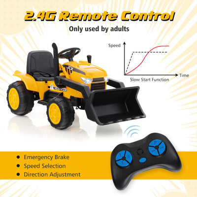 12V Kids Ride-On Excavator Tractor Toddlers Battery Powered Toy Loader Digger Vehicle Truck with Remote Control and Adjustable Digging Bucket